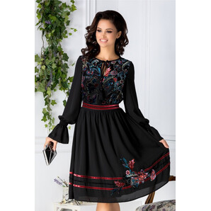 Rochie Paty neagra cu motive florale catifelate colorate