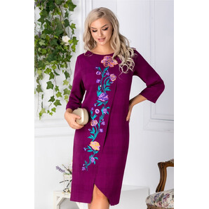 Rochie Ryna violet petrecuta cu broderie