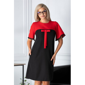 Rochie Sore rosu si negru cu fundita la bust