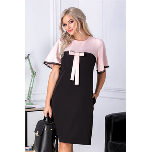 Rochie Sore roz si negru cu fundita la bust