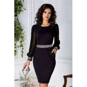 Rochie Tiny neagra cu strasuri si maneci din voal