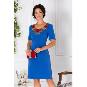 Rochie Trill albastra cu broderie la bust