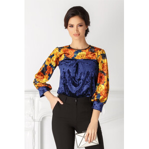 Bluza Moze albastra cu print floral galben