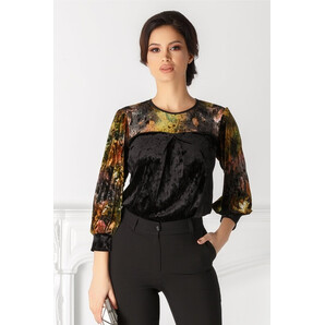 Bluza Moze neagra cu print floral aramiu