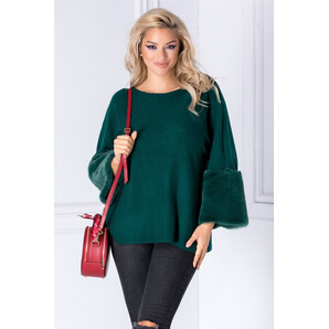 Bluza Saly verde cu blanita la maneci