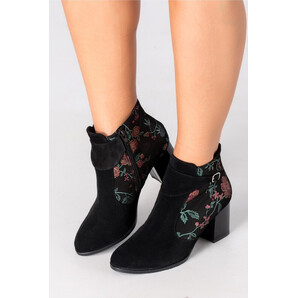 Botine Catta negre cu insertii florale