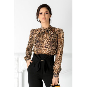 Camasa Emma tip body cu animal print maro