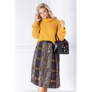 Fusta Elly animal print cu carouri mov