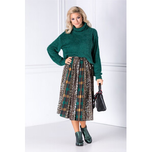 Fusta Elly animal print cu carouri verzi