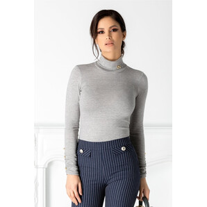 Maleta Pretty gri cu perlute la maneci