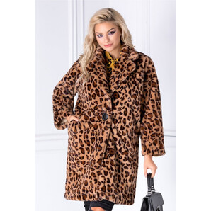 Palton animal print din blana ecologica