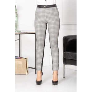 Pantaloni Pitty cu carouri si insertie din piele ecologica