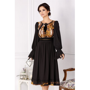 Rochie Adde neagra clos cu imprimeu la bust