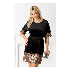Rochie Aisha neagra din catifea cu paiete bronz