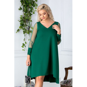 Rochie Alfa verde lejera cu maneci din tul cu buline