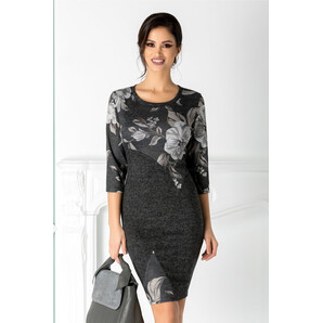 Rochie Amira neagra cu imprimeu floral gri