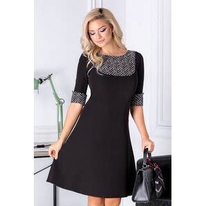 Rochie Angela neagra cu broderie la decolteu