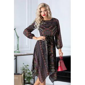 Rochie Aza din voal neagra cu imprimeu verde aztec