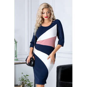 Rochie Berolla bleumarin cu design cappuccino