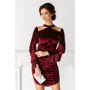 Rochie Charlote bordo din catifea cu volane