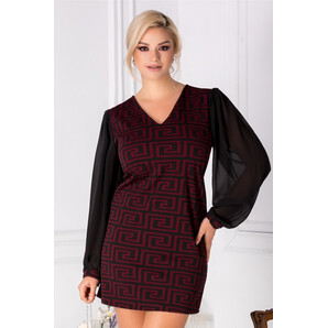 Rochie Chrisa bordo cu imprimeu geometric