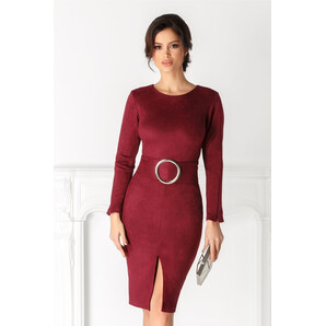 Rochie Elisa bordo catifelata cu cordon in talie