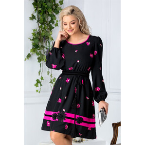 Rochie Emy neagra cu imprimeu fucsia