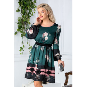 Rochie Emy verde cu imprimeu floral roz