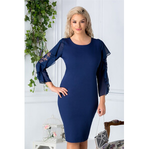 Rochie Engrail bleumarin de ocazie cu broderie la maneci