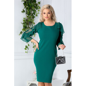 Rochie Engrail verde de ocazie cu broderie la maneci