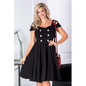 Rochie Evelina neagra in clos cu nasturi