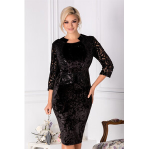 Rochie Gaby neagra cu broderie si peplum