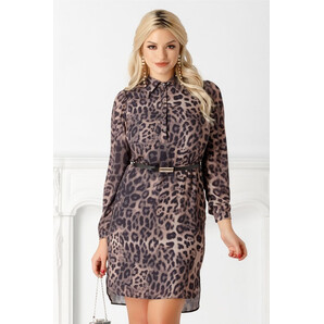 Rochie Ginette tip camasa cu animal print si curea in talie