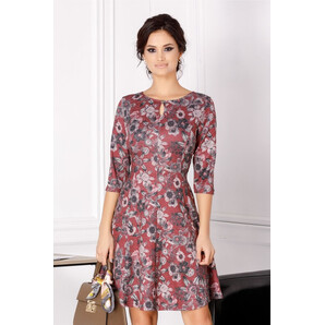 Rochie Giulia bordo cu imprimeu floral gri