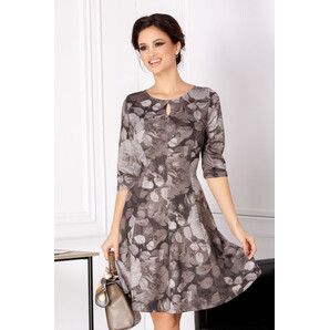 Rochie Giulia neagra cu imprimeu floral maro