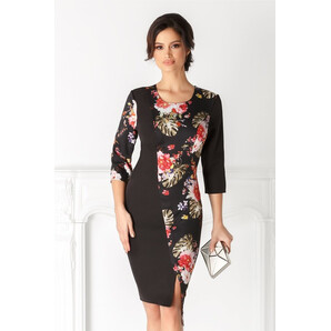 Rochie Ivone neagra cu imprimeu floral colorat