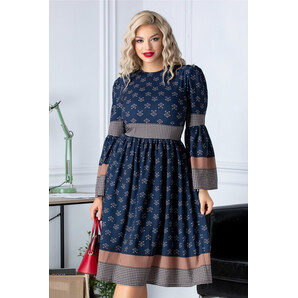 Rochie Kaira bleumarin cu pliuri si maneci clopot