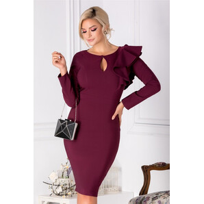 Rochie LaDonna bordo cu volane la umar