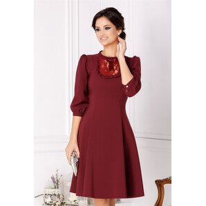 Rochie LaDonna burgundy cu dantela si fundita la bust