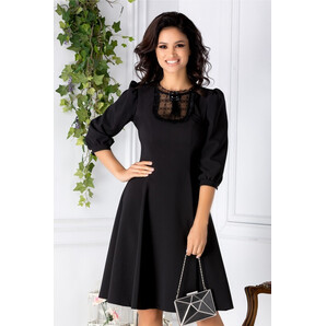 Rochie LaDonna neagra cu dantela si brosa la bust