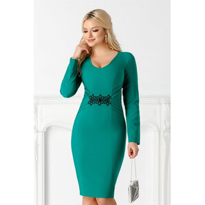 Rochie LaDonna verde conica cu flori brodate in talie