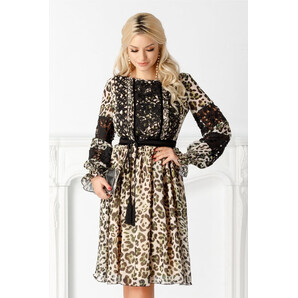 Rochie LaDonna verde cu animal print si broderie