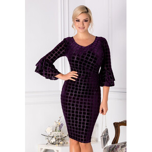 Rochie Leonard Collection mov cu insertii din catifea