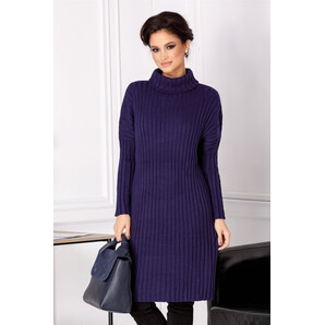 Rochie Malina bleumarin din tricot cu guler inalt