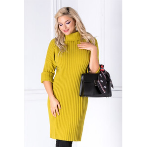 Rochie Malina verde lemon din tricot cu guler inalt