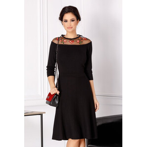 Rochie Maya neagra din tricot cu broderie