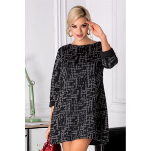 Rochie Minny neagra cu imprimeu gri