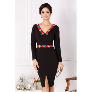 Rochie Natasa neagra cu broderie rosie