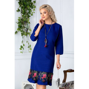 Rochie Saly albastru indigo cu dantela brodata floral