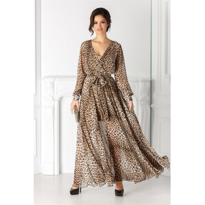 Rochie Sere bej lunga vaporoasa cu animal print